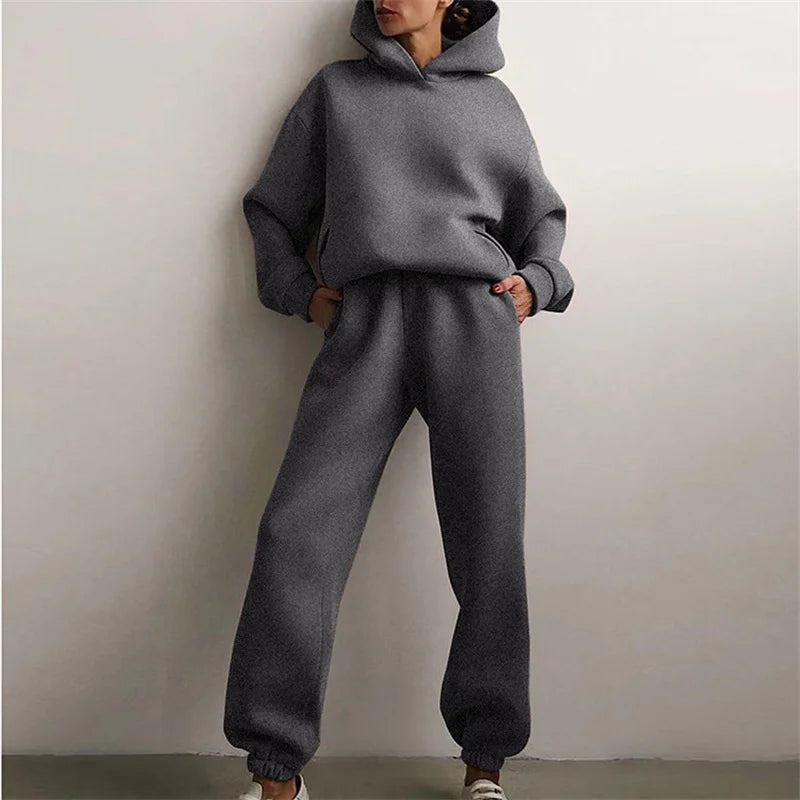 Womens Oversized Tracksuit Set Warm Hoodie Sweatshirt Long Pants
