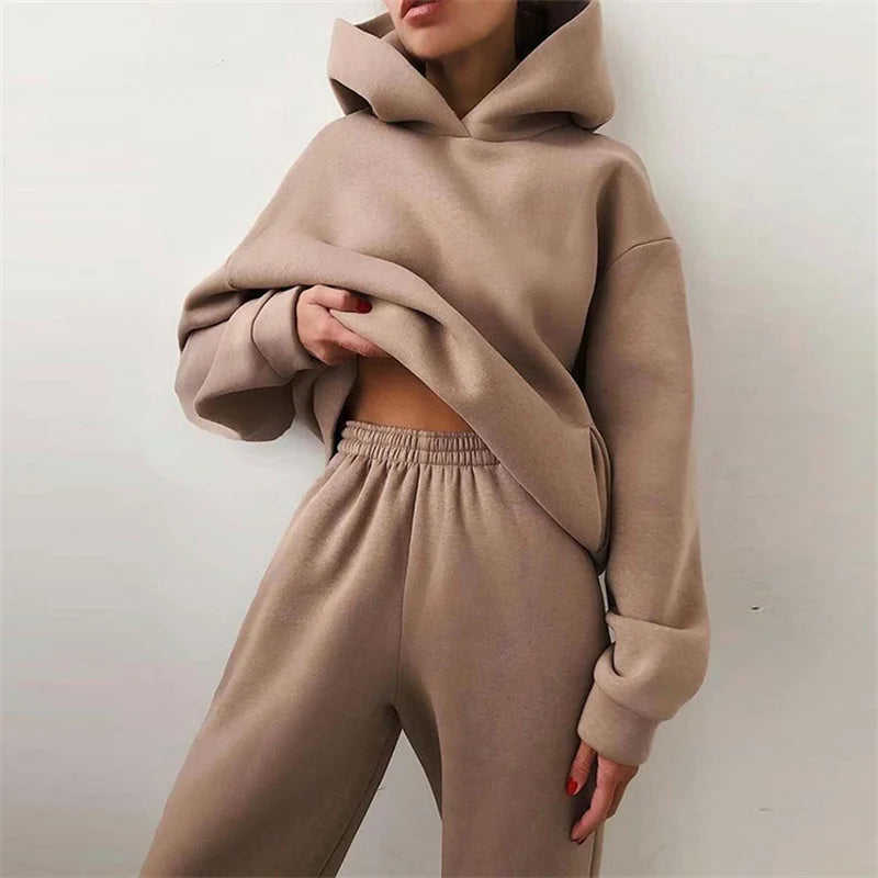 Womens Oversized Tracksuit Set Warm Hoodie Sweatshirt Long Pants